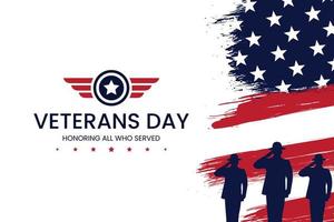 Veterans Day Background with Silhouette of soldiers and USA Flag Brush. vector