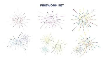 conjunto de fuegos artificiales, elemento de diseño para vacaciones, fiesta de celebración, aniversario o ilustración de vector de festival en un fondo blanco