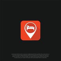 Hotel location homestay pin vector icon. filled flat sign for mobile concept and web design. Map pointer with bed glyph icon. Symbol, logo illustration. Vector graphics