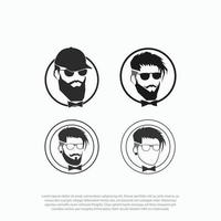 insignia de etiqueta vintage en blanco y negro o logotipo hipster con gafas de barba en la cabeza vector