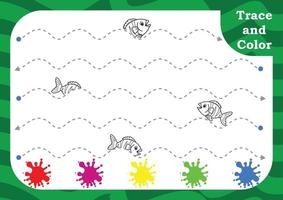 Preschool worksheet for practicing fine motor skill. Trace and color for kids. Tracing and coloring skills. tracing worksheet. vector