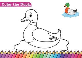 Coloring page for Duck vector illustration.  Kindergarten children Coloring pages activity worksheet with funny big eyes Duck cartoon.  Duck isolated on white background for color books.