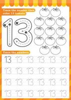 Math worksheet. Numbers activity - Lets learn numbers. vector