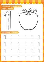 Math worksheet. Numbers activity - Lets learn numbers. vector