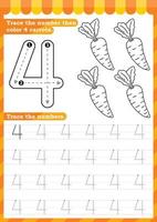 Math worksheet. Numbers activity - Lets learn numbers. vector