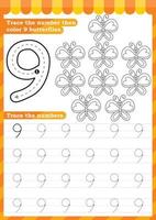 Math worksheet. Numbers activity - Lets learn numbers. vector