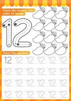 Math worksheet. Numbers activity - Lets learn numbers. vector