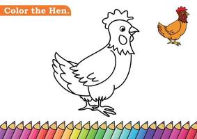 Hen coloring page. isolated coloring book. color pages for kids. Chicken isolated. vector