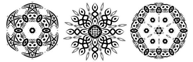 Set of circular geometric ornaments on white background. Template round mandalas vector