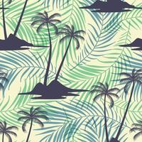 Abstract Floral coconut trees seamless pattern with leaves. tropical background vector