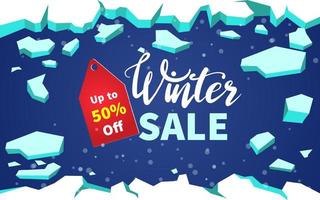 winter sale with ice and snowflake. promotion background in winter vector