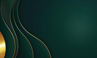 Curved golden lines on a dark green color background. Luxury realistic concept. vector