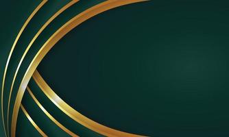 Curved golden lines on a dark green color background. Luxury realistic concept. vector