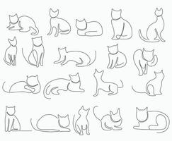 Doodle continuous freehand sketch drawing of cat pose collection. vector