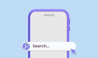 3d vector parte superior del teléfono inteligente con icono de barra de búsqueda en diseño de maqueta de Internet