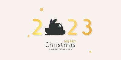 Merry Christmas and Happy New Year 2023 with zodiac black little rabbit nordic banner design vector