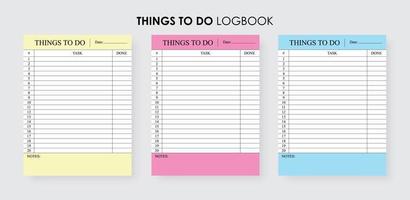 Things To Do Logbook, Minimal To Do List Printable, Productivity Planner vector