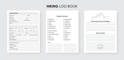 Hiking log book trekking journal, Tour and Travel checklist tracker notebook vector