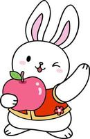 Rabbit Holding Apple in Hand and Waving Hello vector