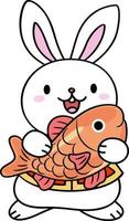 Rabbit Holding a Fish in Both Hands vector