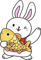 Rabbit Holding Fish and Waving vector