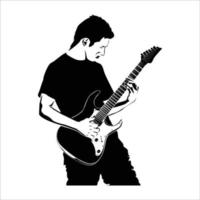 el hombre toca la silueta de la guitarra. ilustración vectorial guitarrista. músico solista vector