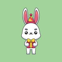 cute birthday rabbit cartoon mascot doodle art hand drawn concept vector kawaii icon illustration