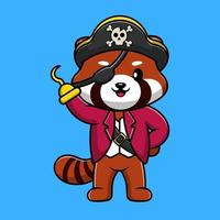 Cute Red Panda Pirate Cartoon Vector Icons Illustration. Flat Cartoon Concept. Suitable for any creative project.