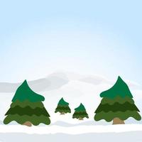 Winter drawing with Christmas tree, iceberg, snow background. vector