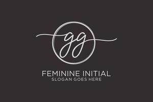 Initial GG handwriting logo with circle template vector logo of initial signature, wedding, fashion, floral and botanical with creative template.