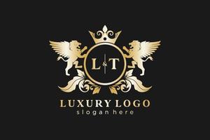 Initial LT Letter Lion Royal Luxury Logo template in vector art for Restaurant, Royalty, Boutique, Cafe, Hotel, Heraldic, Jewelry, Fashion and other vector illustration.