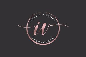 Initial IV handwriting logo with circle template vector signature, wedding, fashion, floral and botanical with creative template.