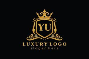 Initial YU Letter Royal Luxury Logo template in vector art for Restaurant, Royalty, Boutique, Cafe, Hotel, Heraldic, Jewelry, Fashion and other vector illustration.