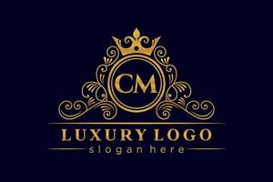 CM Initial Letter Gold calligraphic feminine floral hand drawn heraldic monogram antique vintage style luxury logo design Premium Vector