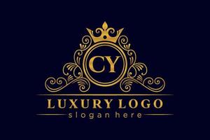 CY Initial Letter Gold calligraphic feminine floral hand drawn heraldic monogram antique vintage style luxury logo design Premium Vector