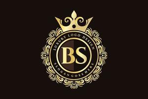 BS Initial Letter Gold calligraphic feminine floral hand drawn heraldic monogram antique vintage style luxury logo design Premium Vector