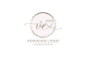 Initial VE handwriting logo with circle template vector logo of initial wedding, fashion, floral and botanical with creative template.