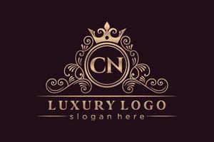 CN Initial Letter Gold calligraphic feminine floral hand drawn heraldic monogram antique vintage style luxury logo design Premium Vector