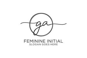 Initial GA handwriting logo with circle template vector logo of initial signature, wedding, fashion, floral and botanical with creative template.