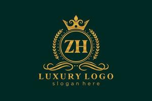 Initial ZH Letter Royal Luxury Logo template in vector art for Restaurant, Royalty, Boutique, Cafe, Hotel, Heraldic, Jewelry, Fashion and other vector illustration.