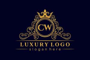 CW Initial Letter Gold calligraphic feminine floral hand drawn heraldic monogram antique vintage style luxury logo design Premium Vector