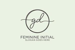 Initial GD handwriting logo with circle template vector logo of initial signature, wedding, fashion, floral and botanical with creative template.