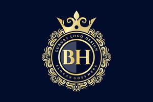 BH Initial Letter Gold calligraphic feminine floral hand drawn heraldic monogram antique vintage style luxury logo design Premium Vector