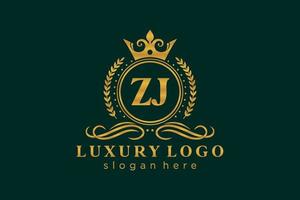 Initial ZJ Letter Royal Luxury Logo template in vector art for Restaurant, Royalty, Boutique, Cafe, Hotel, Heraldic, Jewelry, Fashion and other vector illustration.