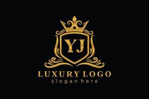 Initial YJ Letter Royal Luxury Logo template in vector art for Restaurant, Royalty, Boutique, Cafe, Hotel, Heraldic, Jewelry, Fashion and other vector illustration.