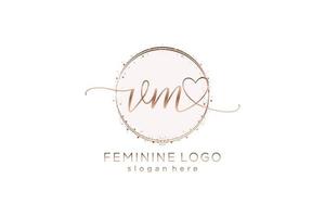 Initial VM handwriting logo with circle template vector logo of initial wedding, fashion, floral and botanical with creative template.