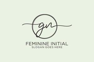 Initial GN handwriting logo with circle template vector logo of initial signature, wedding, fashion, floral and botanical with creative template.