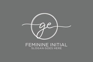 Initial GE handwriting logo with circle template vector logo of initial signature, wedding, fashion, floral and botanical with creative template.