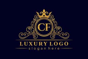 CF Initial Letter Gold calligraphic feminine floral hand drawn heraldic monogram antique vintage style luxury logo design Premium Vector