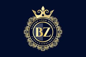 BZ Initial Letter Gold calligraphic feminine floral hand drawn heraldic monogram antique vintage style luxury logo design Premium Vector